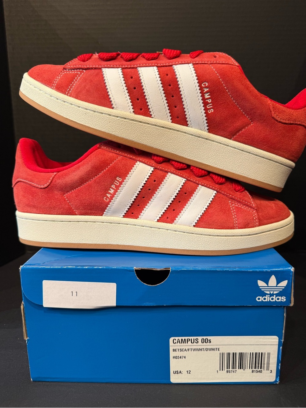 adidas Campus Suede Men's Sneakers - Red/White 12M with extra laces